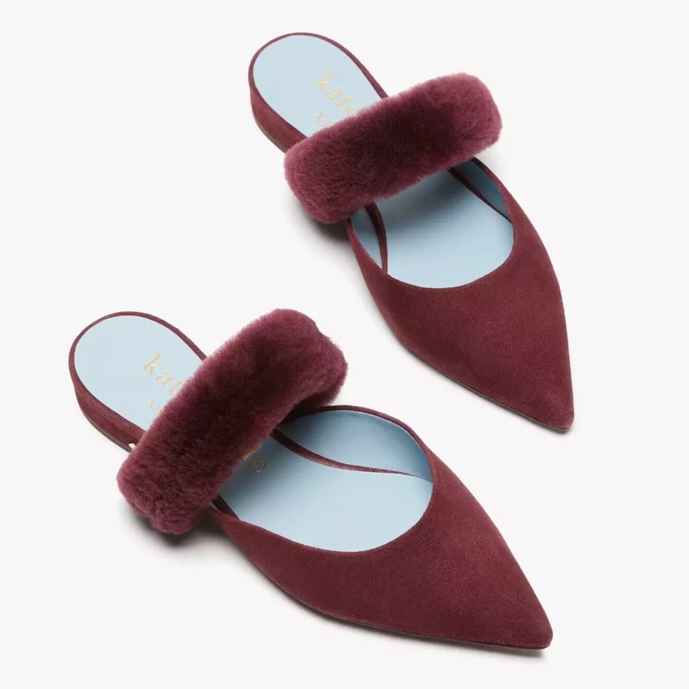 Kate Spade Marielle Burgundy Fur-Trimmed Women's Mules Size 7.5
